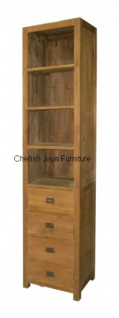 Code: SJBC 002 Name: Bookcase 4 Drawers - Small Size: W=40 x D=30 x H=200 cm Wood: Solid Teakwood